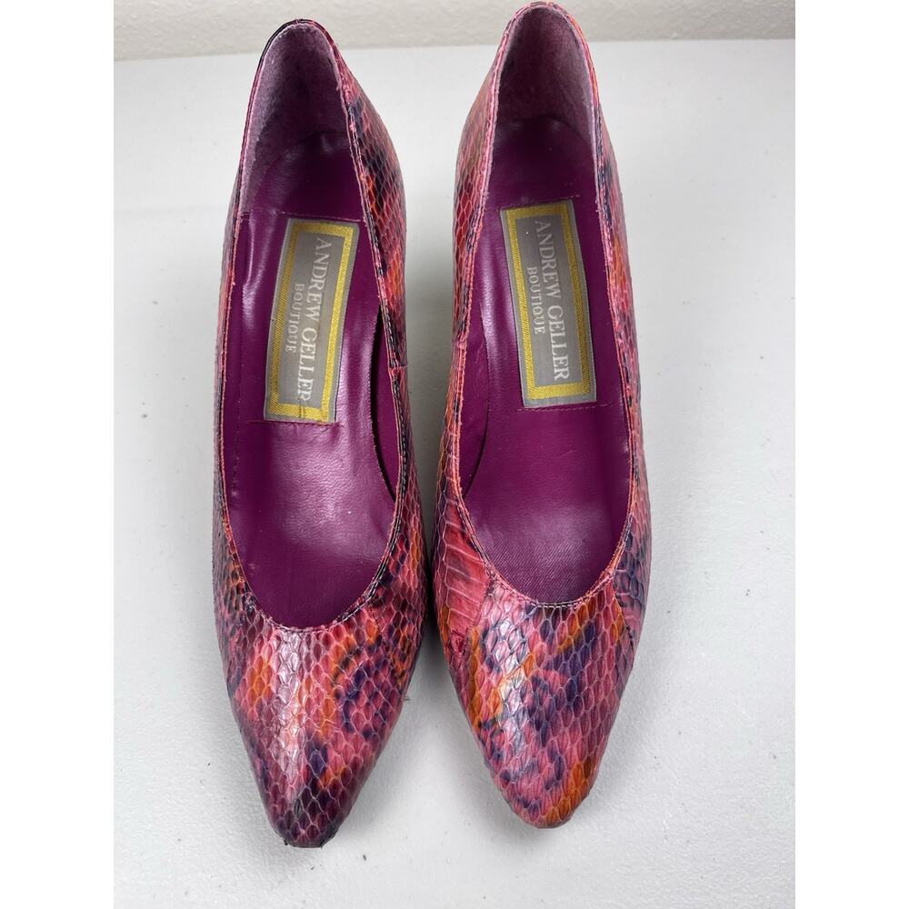 Andrew Geller Boutique Women’s Heels Size 7 Vintage 80s 90s Pink Snake Print Pum